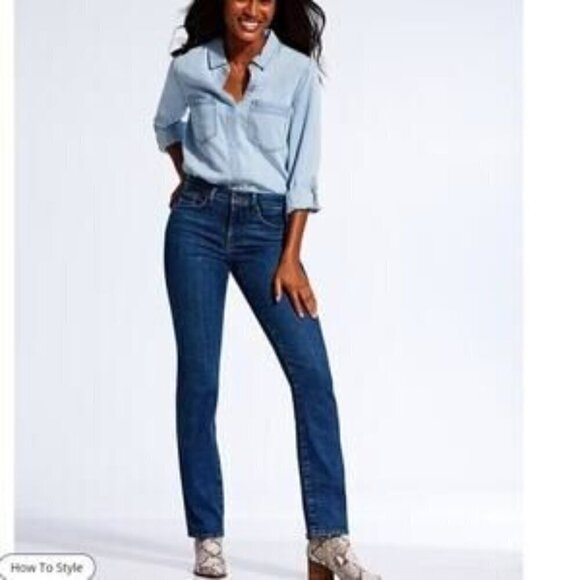 NYDJ Marilyn Straight Jeans High Mid-Rise Dark Wash Faded Denim Classic 8P - Picture 1 of 11